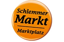 Orangefarbener Kreis mit Text Schlemmer Markt Marktplatz.