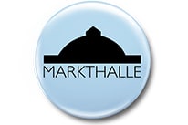 Logo der Markthalle mit Gebäudeumriss.",