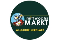 Logo des Mittwochsmarkts am Allschwilerplatz mit Blumen.