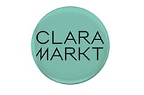 Kreisförmiges Logo mit Text 'Clara Markt'.