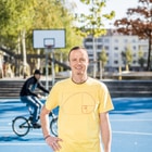 Portrait of Roman Schuler in the schoolyard.