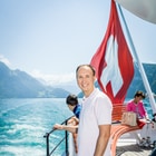 Portrait of Dmytro Kryvko on a boat on Lake Lucerne.