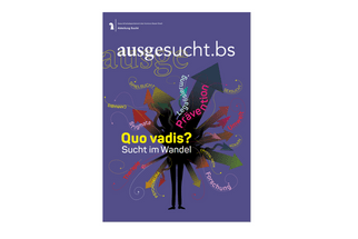 Plakat mit Schriftzug 'Quo vadis? Sucht im Wandel' und grafischen Elementen.