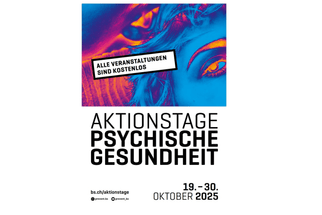 Poster für Aktionstage Psychische Gesundheit 2025 mit abstraktem Gesichtshintergrund.