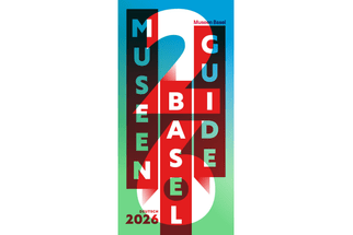 Poster für Museumsführer Basel 2026 mit stilisiertem Design.