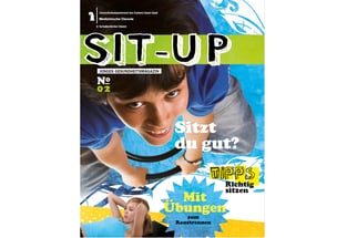 Cover des Magazins 'SIT-UP' mit sitzender Person und Übungstipps.",