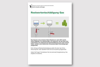 Informationsblatt zur Restwertentschädigung Gas mit Diagramm und Text.