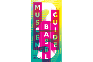 Bunte Grafik mit Schrift 'Museen Basel Guide 2025'.",