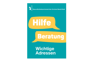 Plakat mit Text 'Hilfe Beratung Wichtige Adressen'.",