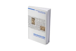 Jahresbericht 2002 Buch Umschlag mit Steinmuster.