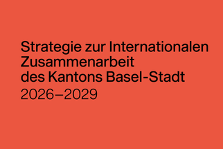 Text auf rotem Hintergrund über Strategie Basel-Stadt 2026–2029.