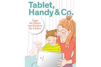 Mutter und Kind nutzen ein Tablet, Buchcover.