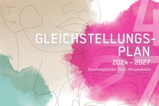 Gleichstellungsplan 2024-2027 Cover mit abstrakten Gesichtern und Farben.