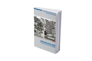 Jahresbericht 2008 Buch mit grauem Cover und blauem Text.