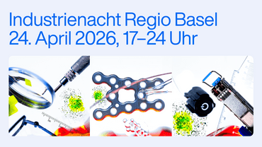 Werbung für Industrienacht Regio Basel 2026 mit technischen Gegenständen.