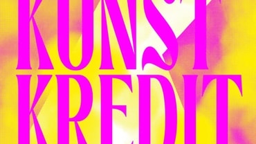 Text 'KUNST KREDIT' in pink auf gelbem Hintergrund.