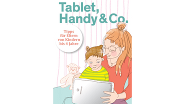Mutter und Kind nutzen ein Tablet, Buchcover.