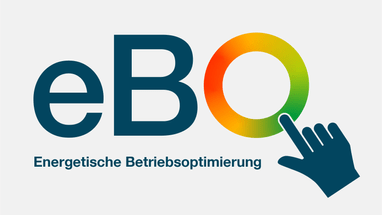 Logo mit der Aufschrift eBQ und einem farbigen Kreis, der von einer Hand berührt wird.