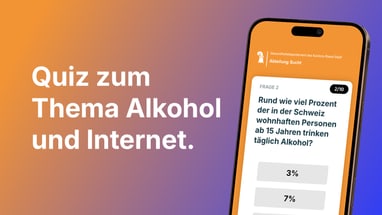 Smartphone mit Quiz zu Alkohol und Internet.",