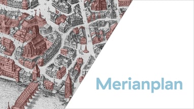 Historische Karte einer Stadt mit Text 'Merianplan'.