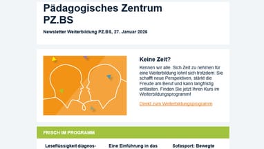 Newsletter des Pädagogischen Zentrums PZ.BS mit Weiterbildungshinweisen und Programminformationen.