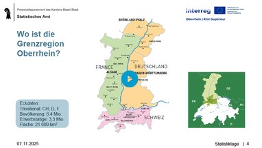 Karte der Grenzregion Oberrhein mit umliegenden Ländern.