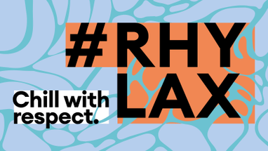 Grafik mit Text '#RHYLAX' und 'Chill with respect.'.