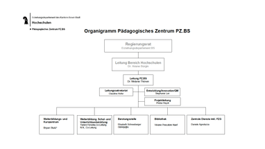 Organigramm des Pädagogischen Zentrums PZ.BS mit hierarchischen Strukturen.