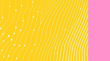 Gelber Hintergrund mit weissen Linien und Punkten, rosa Rand rechts.