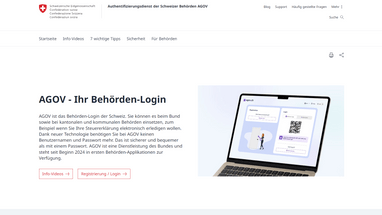 Screenshot der Anmeldeseite des Schweizer Behörden-Logins AGOV.