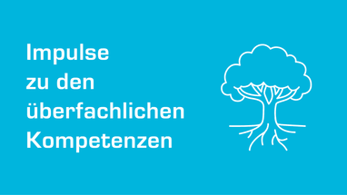 Blauer Hintergrund mit stilisiertem Baum und Text.