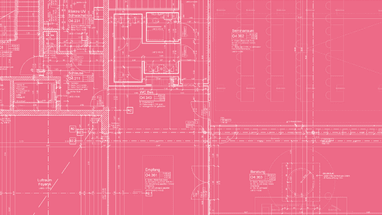 Architektonischer Grundriss in Rosa und Weiss.