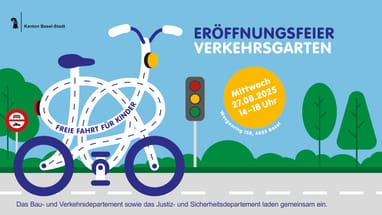 Ankündigung Eröffnungsfeier Verkehrsgarten mit Fahrradgrafik und Details.