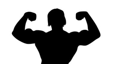 Silhouette einer muskulösen Person mit angespannten Armen.