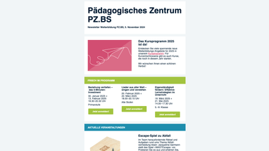 Newsletter des Pädagogischen Zentrums mit Kurs- und Veranstaltungsinfos.