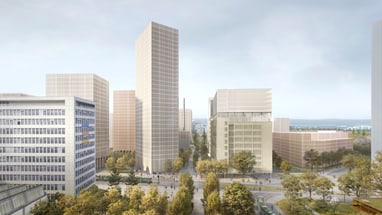 Blick über den Klybeckplatz Richtung Rhein