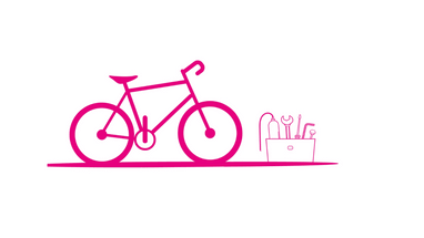 Minimalistisches Fahrrad mit Werkzeugkasten in Pink.