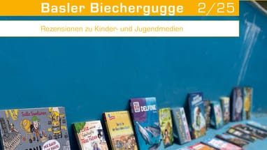 Kinder- und Jugendbuchcover vor blauem Hintergrund.