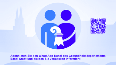 Poster für lokale Gesundheitsinfos mit QR-Code und Basel-Silhouette.