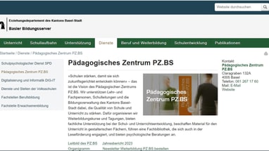 Website des Pädagogischen Zentrums PZ.BS des Kantons Basel-Stadt.