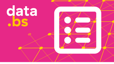 Logo auf rosa Hintergrund mit geometrischem Muster.