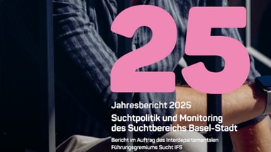 Jahresbericht 2025 Titel mit grosser Zahl 25 und Person im Hintergrund.