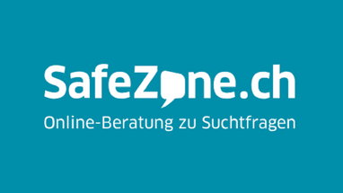 Logo von SafeZone.ch mit Text Online-Beratung zu Suchtfragen.