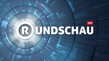 Logo der SRF-Sendung Rundschau mit digitalem Hintergrund.