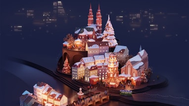 Festlich beleuchtetes Basel mit Mittlerer Brücke und Münster bei Nacht.