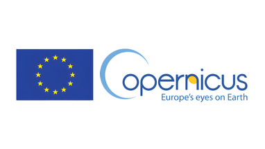 Logo von Copernicus neben der Flagge der Europäischen Union.