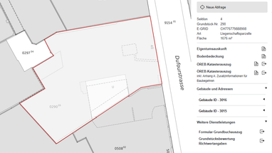 Werkzeug Grundstückinformation wird in MapBS angewendet