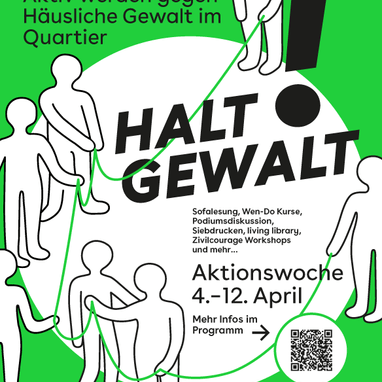 Plakat gegen häusliche Gewalt mit Veranstaltungen vom 4.-12. April.