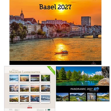 Bilder von drei verschiedenen Kalendern (Basel, Magische Landschaften und Panoramic)