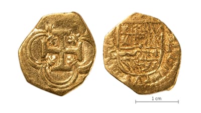 Neuzeitliche goldene Münze, Vorder- und Rückseite.
